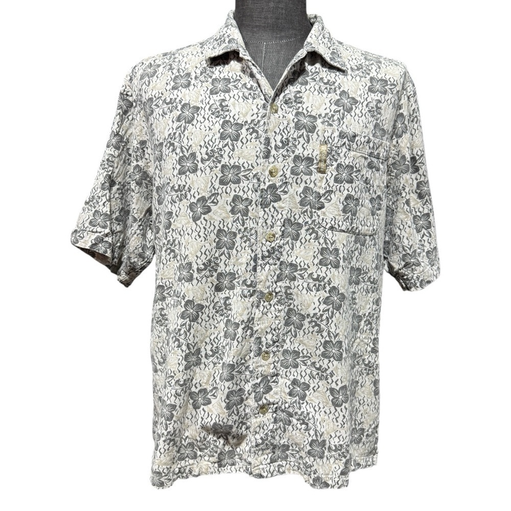 VTG Columbia Linen Blend Tropical Button Down Shirt Size M Y2K Novelty Martini
